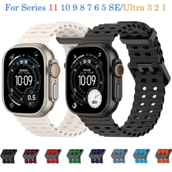 Soft Silicone Strap for Apple Watch Band Ultra 3/2/1 49mm 11 10 46mm 9 8 7 45mm Breathable Wristband for IWatch 6 5 SE 44mm Band