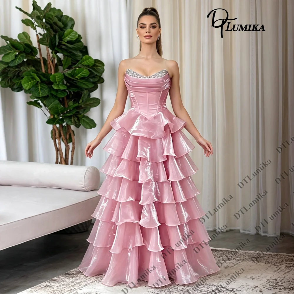 Multi‑Layer Ruffle Long Formal Evening Dress Strapless Sweetheart Prom Dress Customized Formal Gala Prom Homecoming Wedding