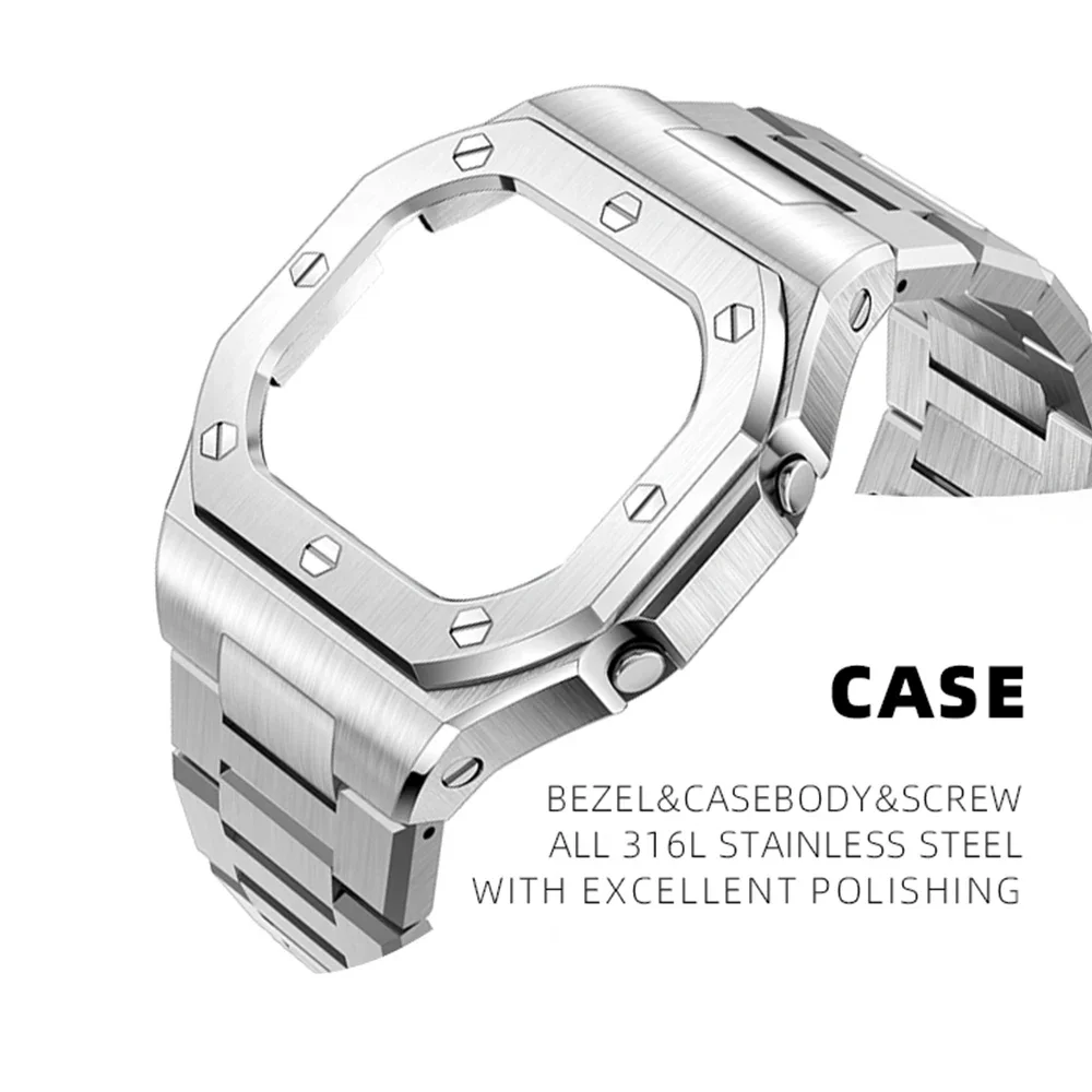 Stainless Steel Strap For Casioak DW5600 Metal Bezel For DW5610 Replacements Accessories Watch Case Luxury Modification Kit