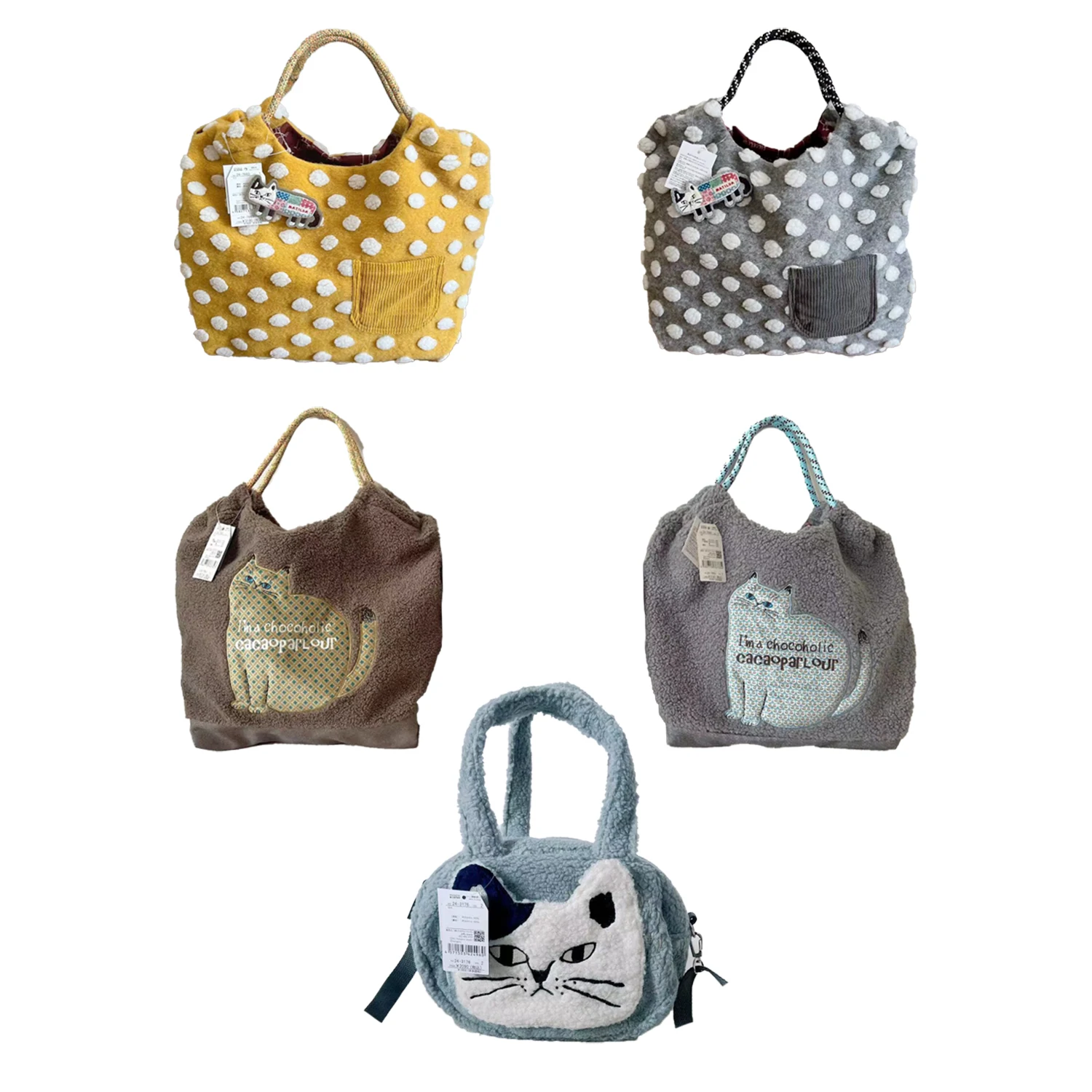 

Kusuguru Woolen Polka Dot Pin Casual Fat Handbag oulder Bag Commuting Handheld Bag Soft Polyester Dstring...