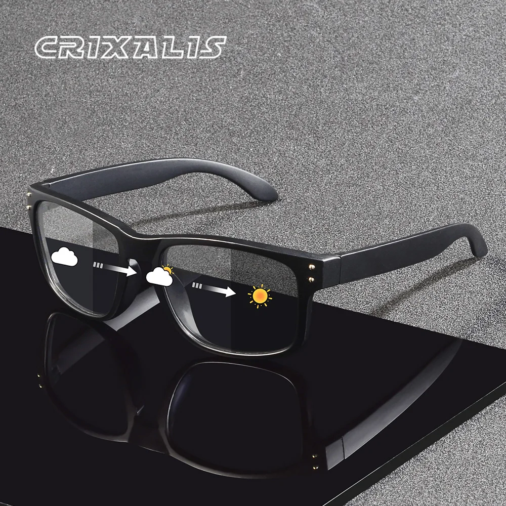 CRIXALIS Photochrome polarisierte Sonnenbrille für Männer und Frauen, Vintage-Stil, schwarzer Rahmen, neutral, zum Angeln, für den Außenbereich, Sonnenschutz, UV400