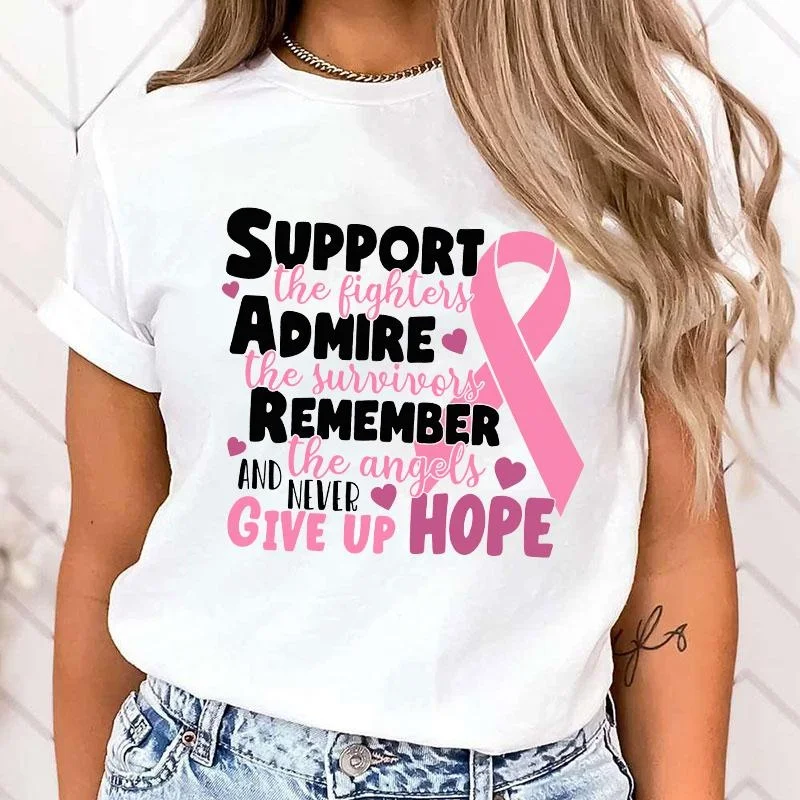 

Breast Cancer Awareness Support Print T Shirt Short Sleeve O Neck Loose Women Summer Cool Tshirt Ladies Tee Shirt Tops Clothes