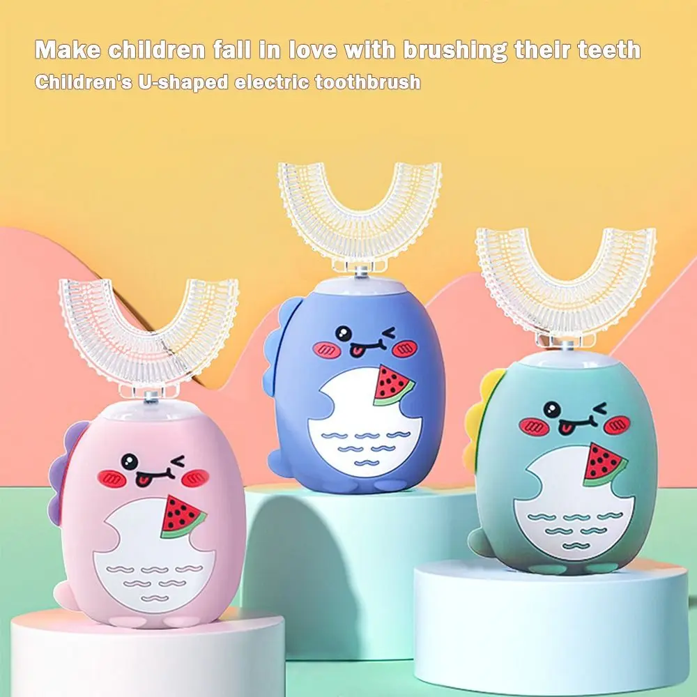 Silicone Brush Head Electric Toothbrush U-shaped Degree Cleaning Sonic Toothbrush Waterproof Cartoon Dinosaur Baby Toothbrush