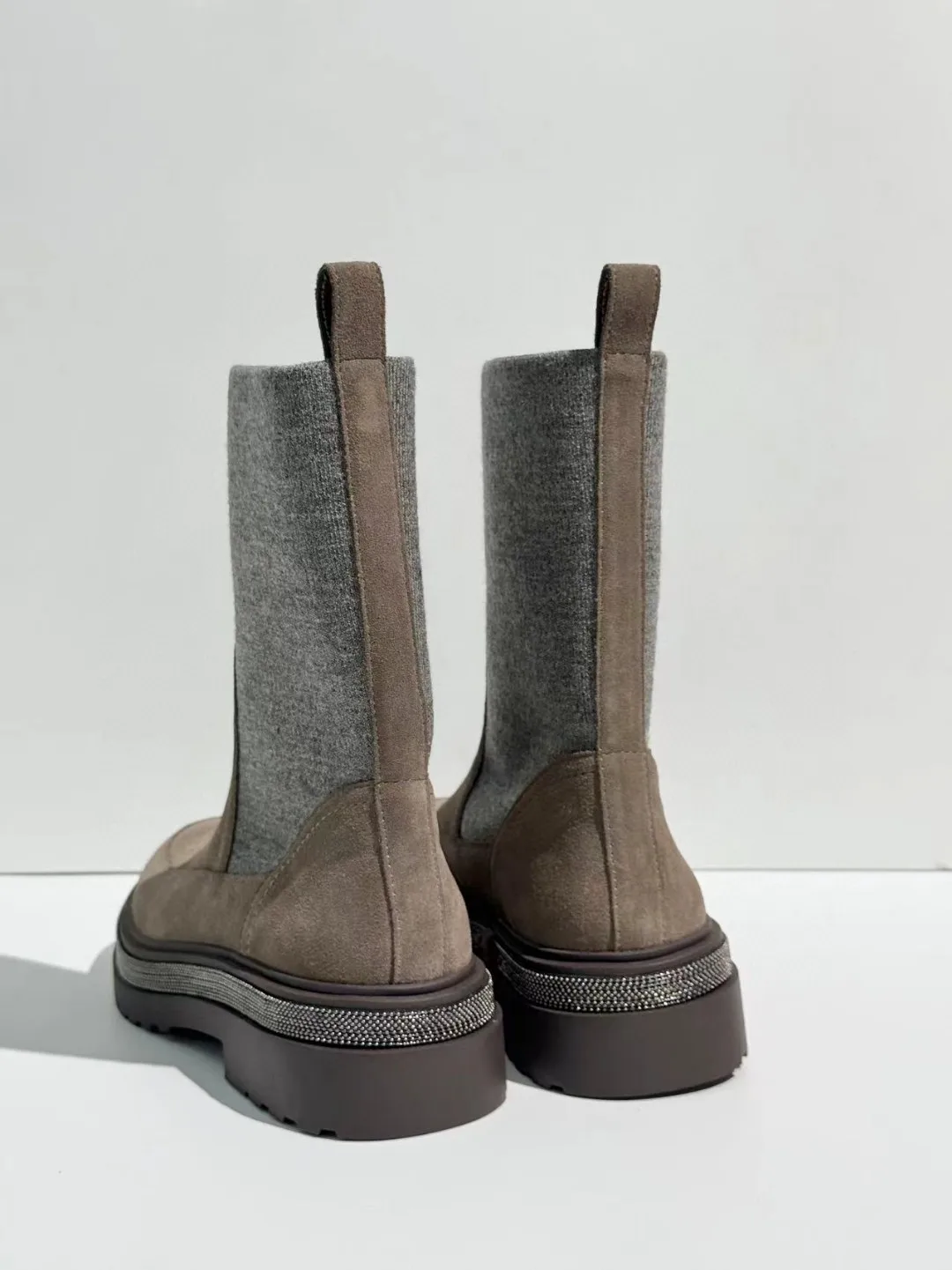 

Autumn and Winter New Cow Velvet Middle Tube Knitted Boots,Women's Shoes