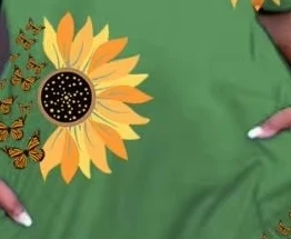 

Women's Sunflower Print T-Shirt Dress V-Neck and Side Pockets Ideal for Summer Casual Outings and Beach Looks