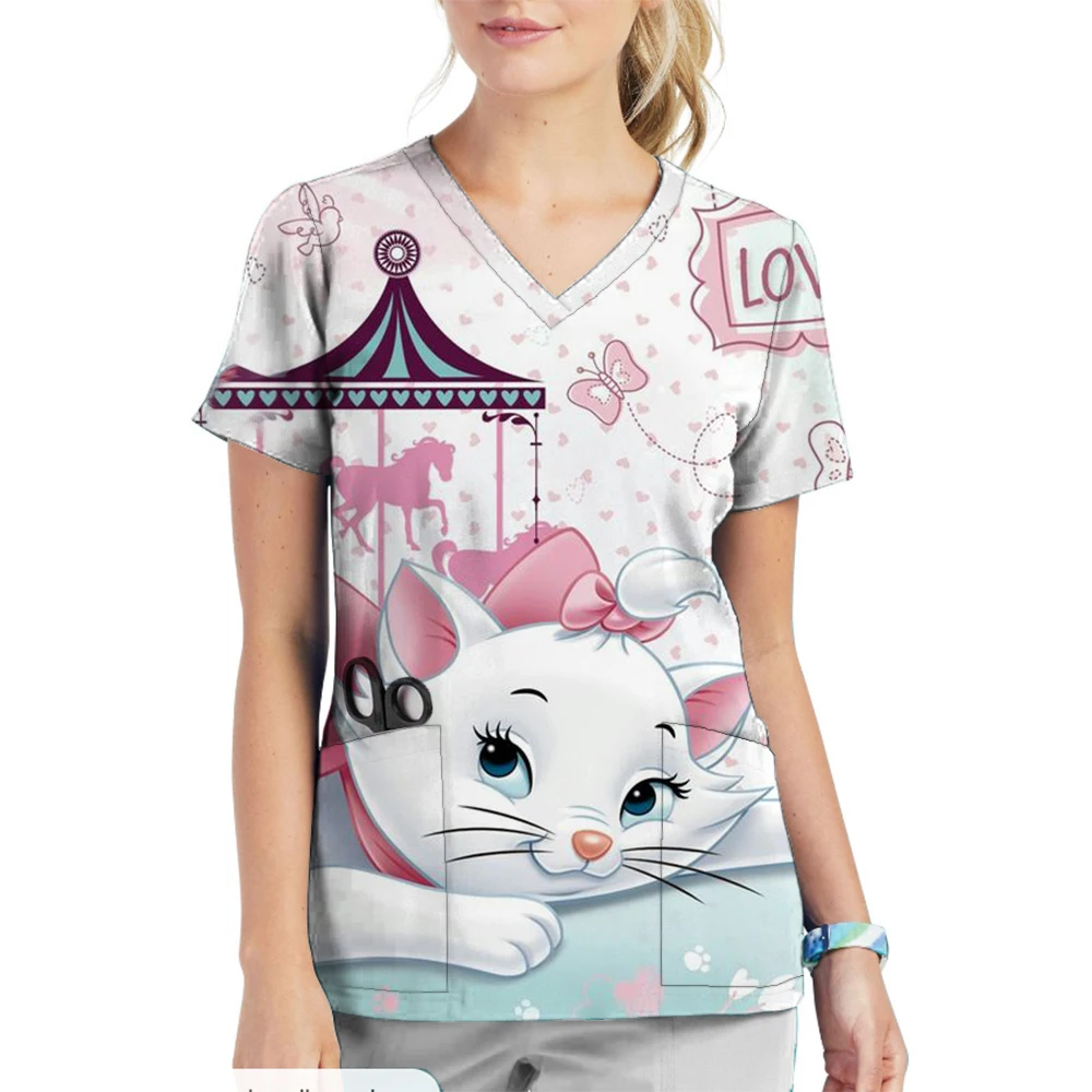 Hospital Nursing Scrub Top Disney Mary Cat PrintUniform High-quality Doctor Surgical Gown Hospital Accessories Pediatric Clinica