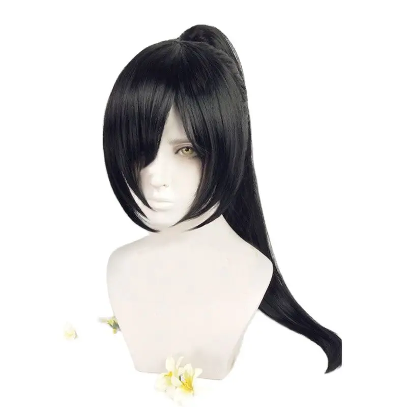 Dororo Hyakkimaru-Peluca de cabello negro para Cosplay, coleta con Clip, Osamu, Tezuka, 65cm de largo, con gorro