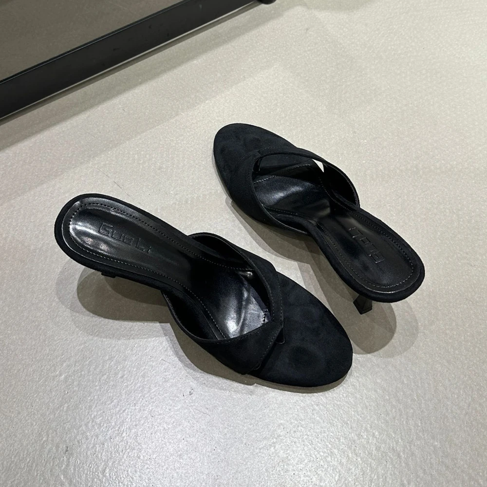 Fashion Round Toe Ladies Thin Heel Slippers Flip Flops Sandals Shoes Shallow Women Kitten Heels Slippers Female Slides Pumps ﻿