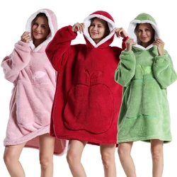 Winter Warm TV Blanket with Sleeves Big Pocket Kawaii Fleece Sherpa Hoodies Oversized Flannel Soft Hooded Robe Blankets Pullover