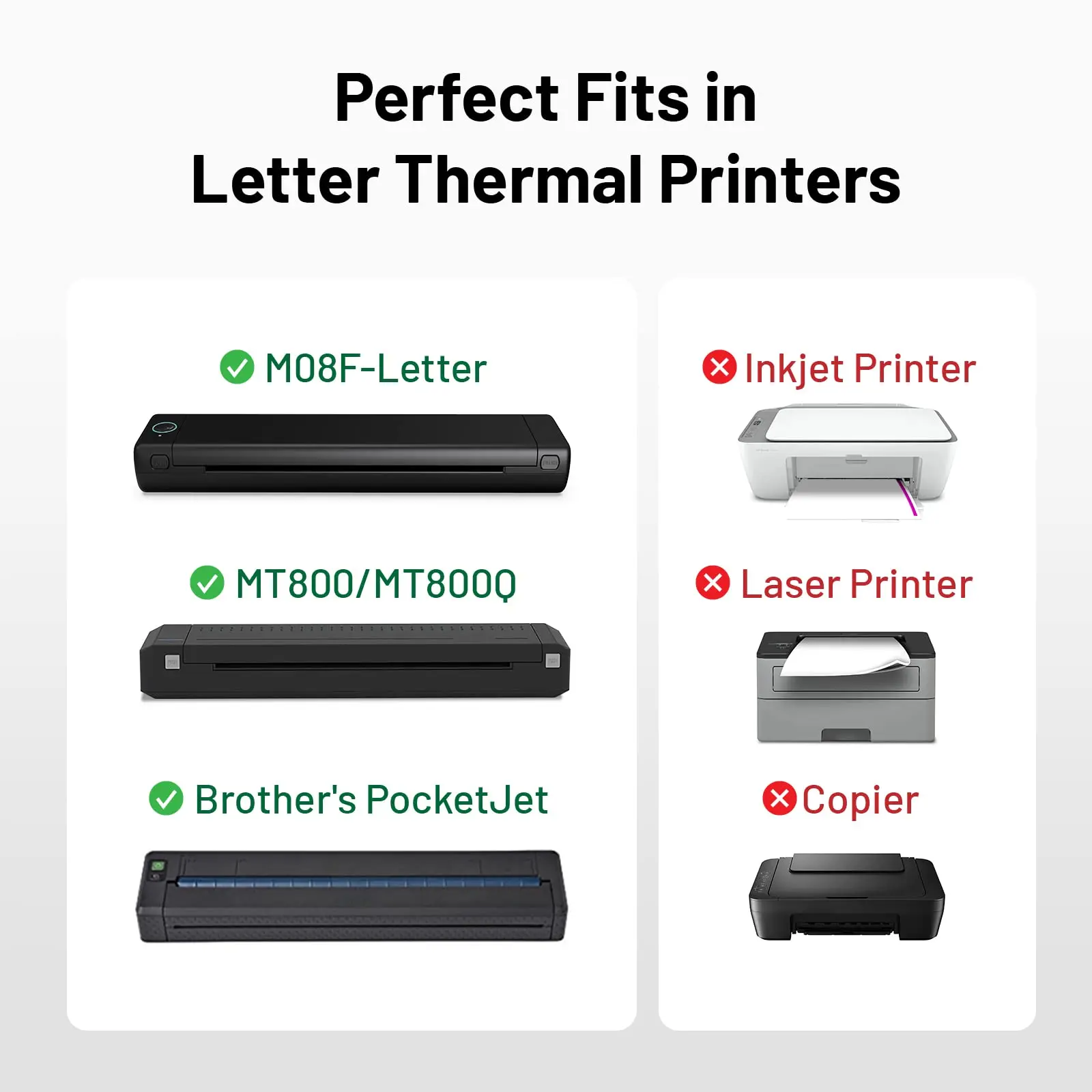 Papel de impresora térmica US Letter, 8,5x11 ", M08F, Compatible con M08F, MT800/MT800Q, PJ762/PJ763M