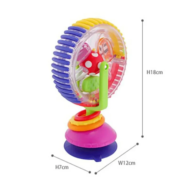 Chocalho giratório com roda gigante para bebês, com ventosa, chocalho para desenvolvimento inicial, brinquedo de alimentação engraçado para bebês e crianças pequenas