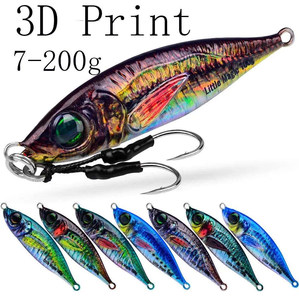 

7-80g Metal Lures Micro Jigging Lure 3D Print Little Jack Vib Slow Shore Casting Spoon Bait With Assist Hooks Seawater Lures