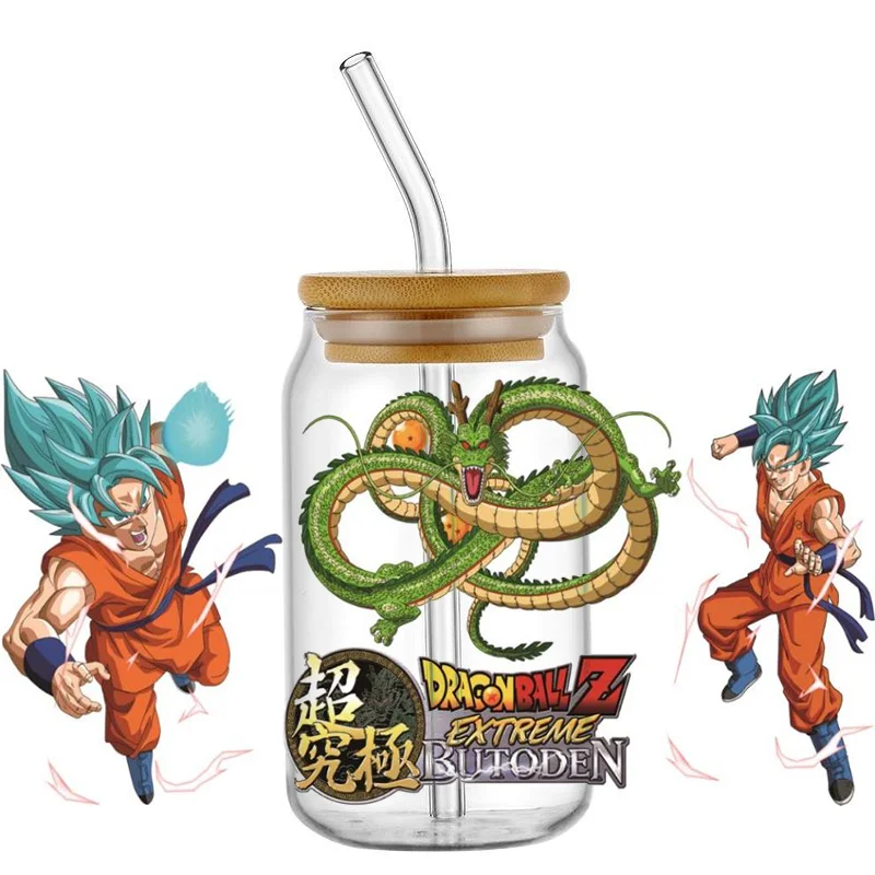 16OZ Glass 3D Waterproof Transfer Sticker Dragonball design UV DTF Cup Wraps for class can