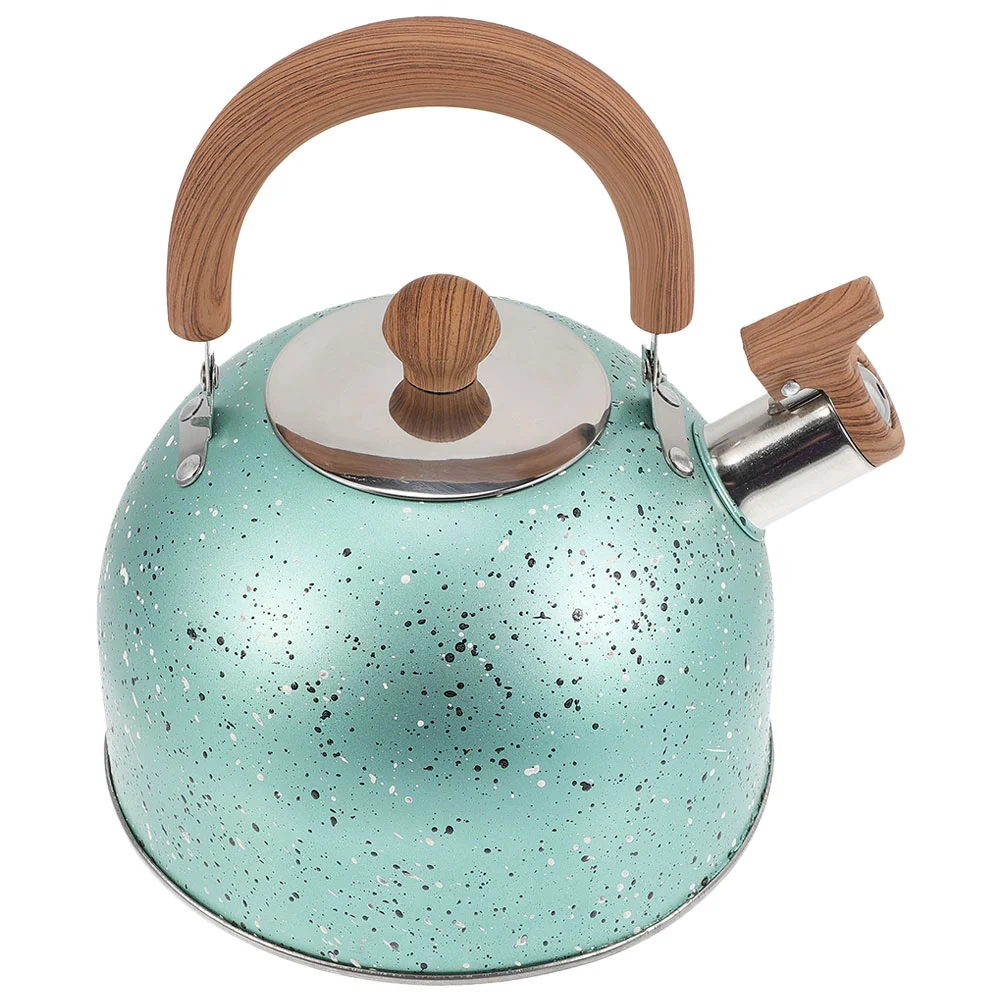 

Stainless Steel Flat Bottom Kettle Whistle Large Capacity (3l Green) Whistling Teapot Water Home Wood Teakettle Travel Portable