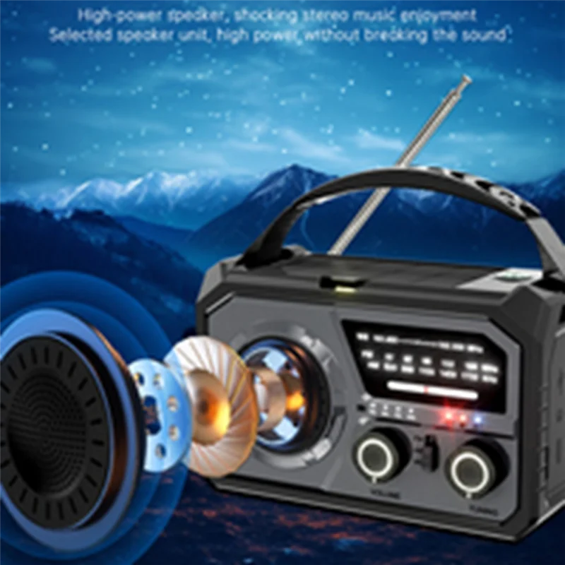 

Stylish-16000Mah Emergency Weather Radio Solar & Hand Crank Powered AM/FM/WB, SOS Bluetooth 5.3, Type-C Charging A