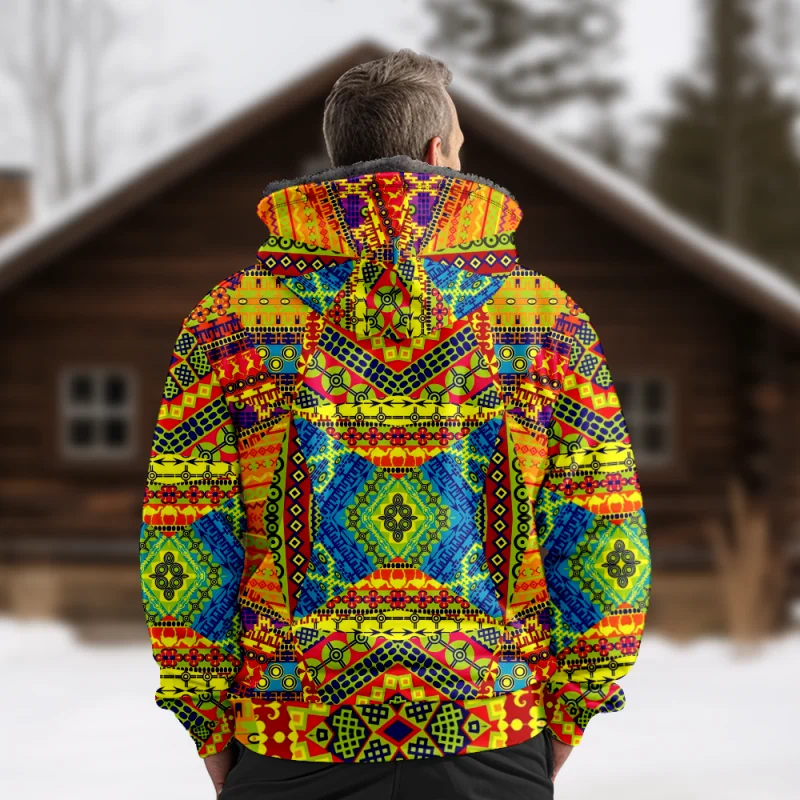 New National Totem Cotton Coat Hooded Sweater Casual Printed Men's Fur Loop Arctic Velvet Zipper Patch Pocket Hooded Sweater a04