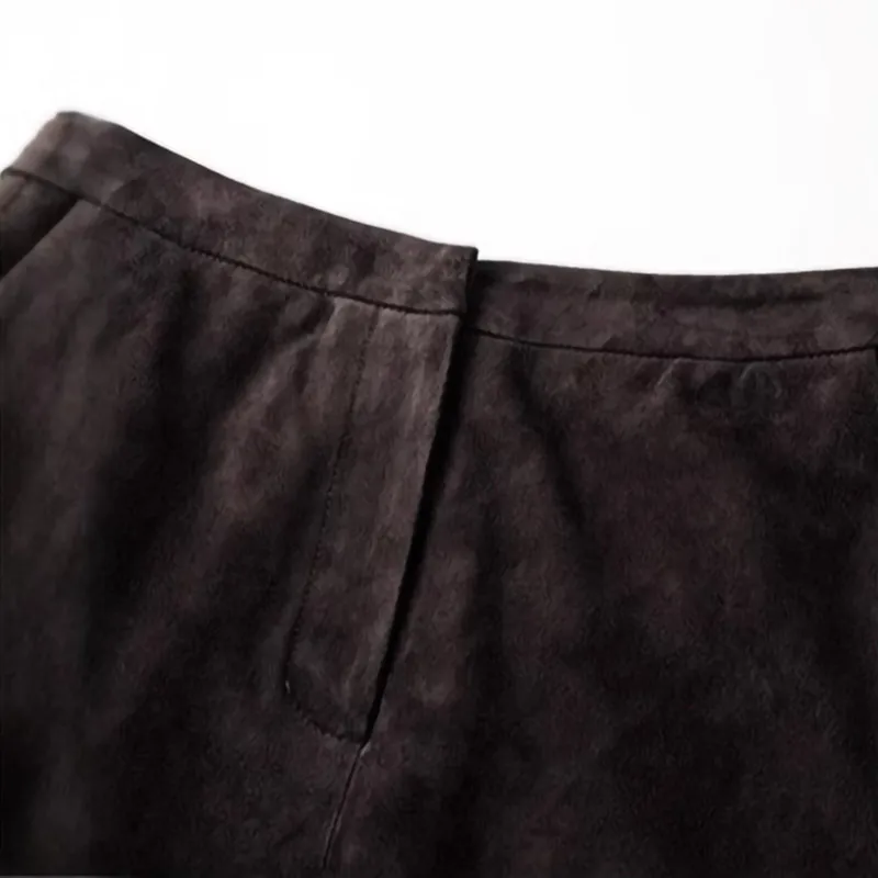 الفاخرة النساء ربيع الخريف أزياء جلد الغزال جلد طبيعي تنورة سوبر طويلة حورية البحر جلد الغنم الحقيقي السراويل