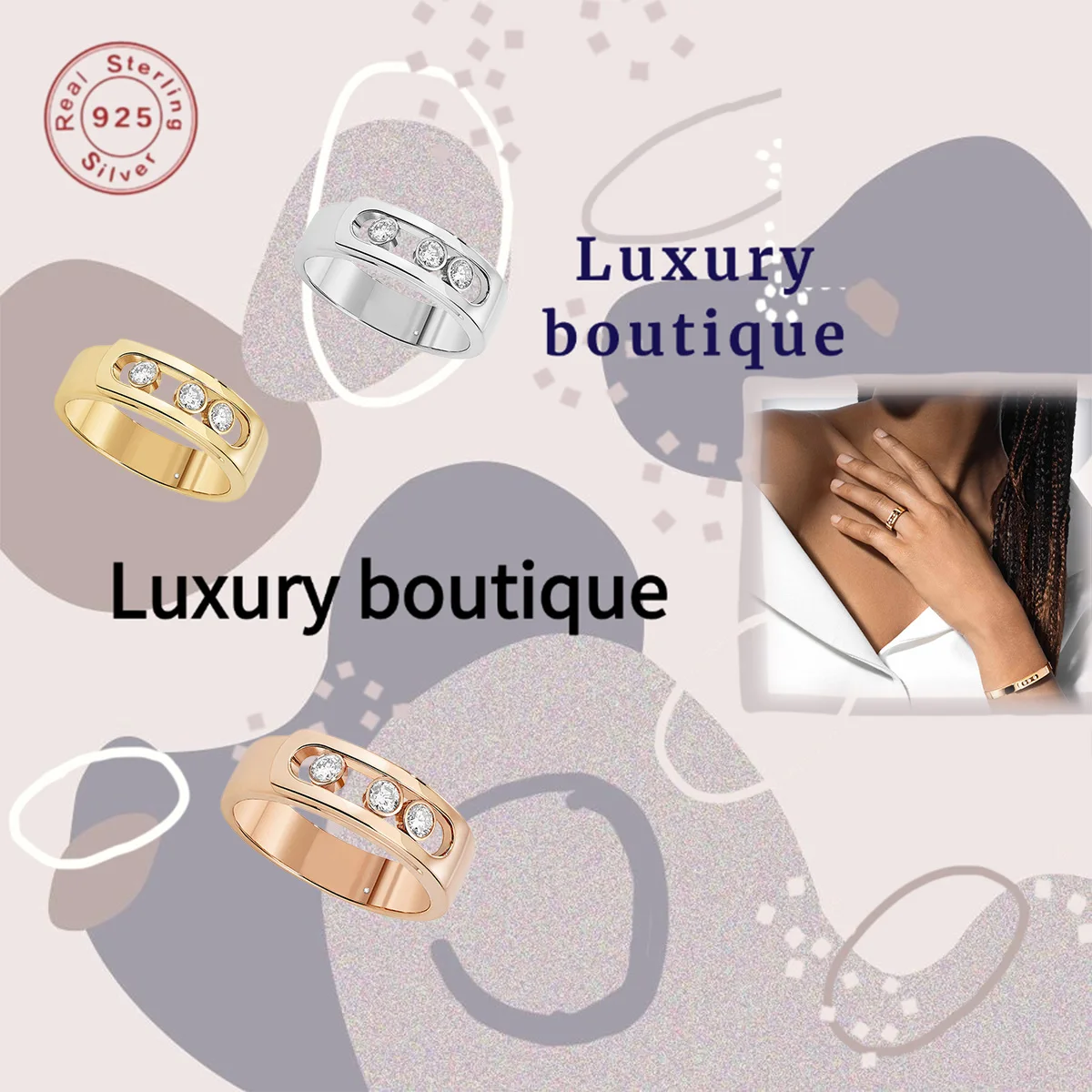 

Solid silver S925 ring with hollowed out rough design, classic luxury and noble women's Valentine's Day gift