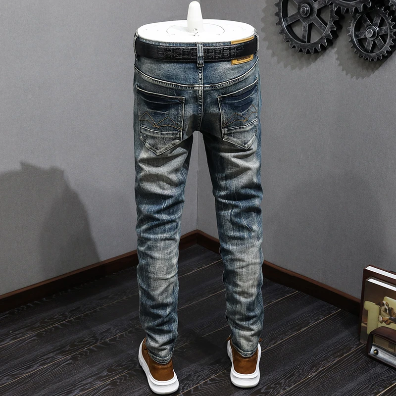 Nostalgic Jeans for Men2024New High-End Fashion Brand Retro Washed Personality Street Trend American Skinny Pencil Trousers