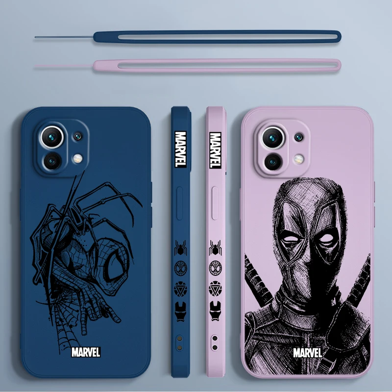 Marvel Iron Man Deadpool Phone Case For Xiaomi 14 13 12 11 10 T Pro Ultra Lite 5G Liquid Left Rope 5G Soft Cover