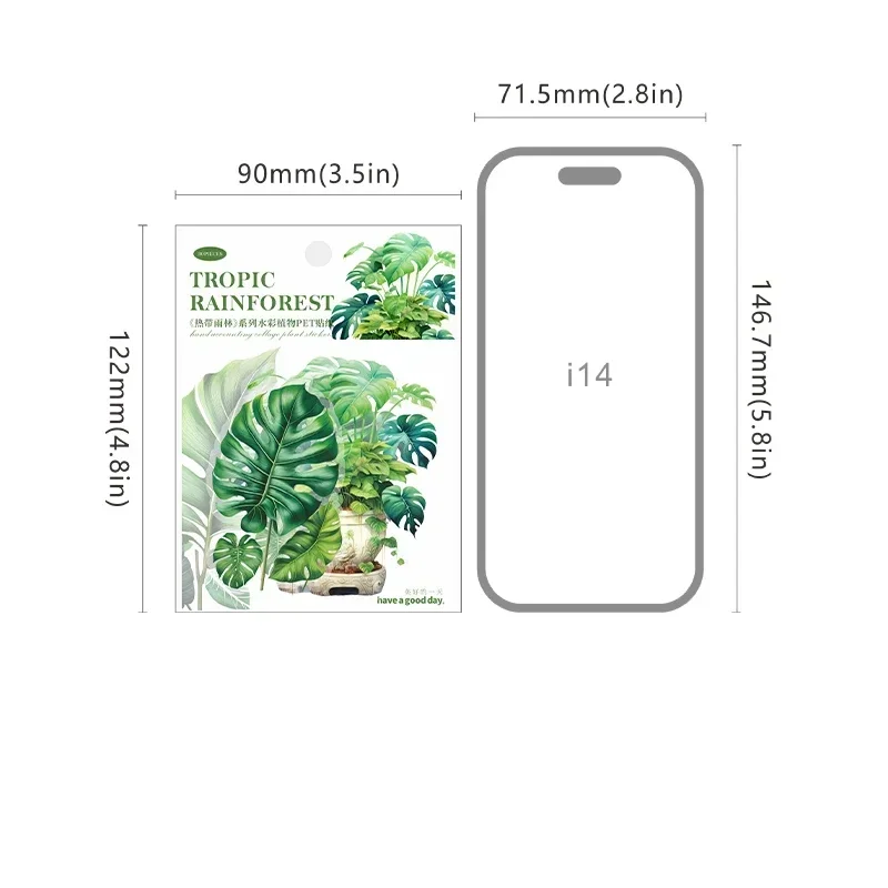 Adesivos Decorativos de Planta da Floresta Tropical, Suprimentos de Pacote de Manual em Vaso, Adesivo Decorativo para Scrapbook, Presente, 122*90mm, 30 Folhas