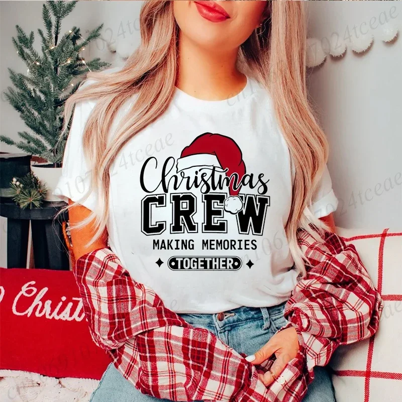 面白いクリスマスクルー一緒に思い出を作りプリント Tシャツ女性ファッションカジュアル半袖クリスマスパーティー Tシャツ服