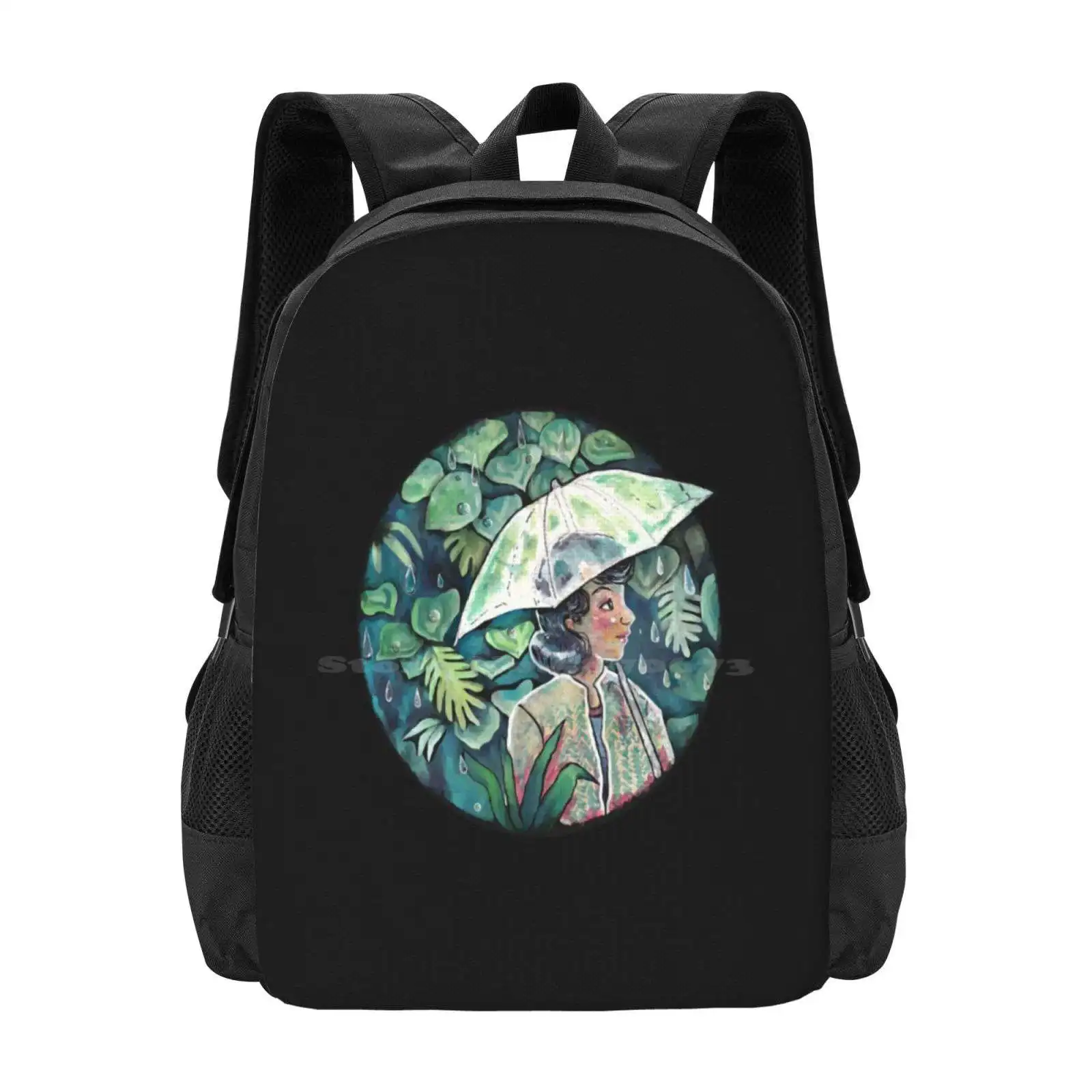 Umbrella Girl Hot Sale Backpack Fashion Bags Umbrella Rainy Girl Green Nature Character Plants