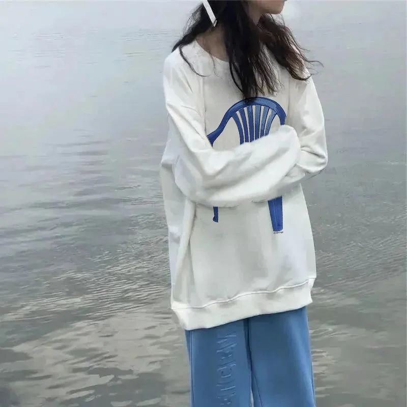 

S-3XL Sweatshirts Women Print Design Casual O-neck Spring All-match Long-sleeve Students Loose Daily Ulzzang Style Basic Newly