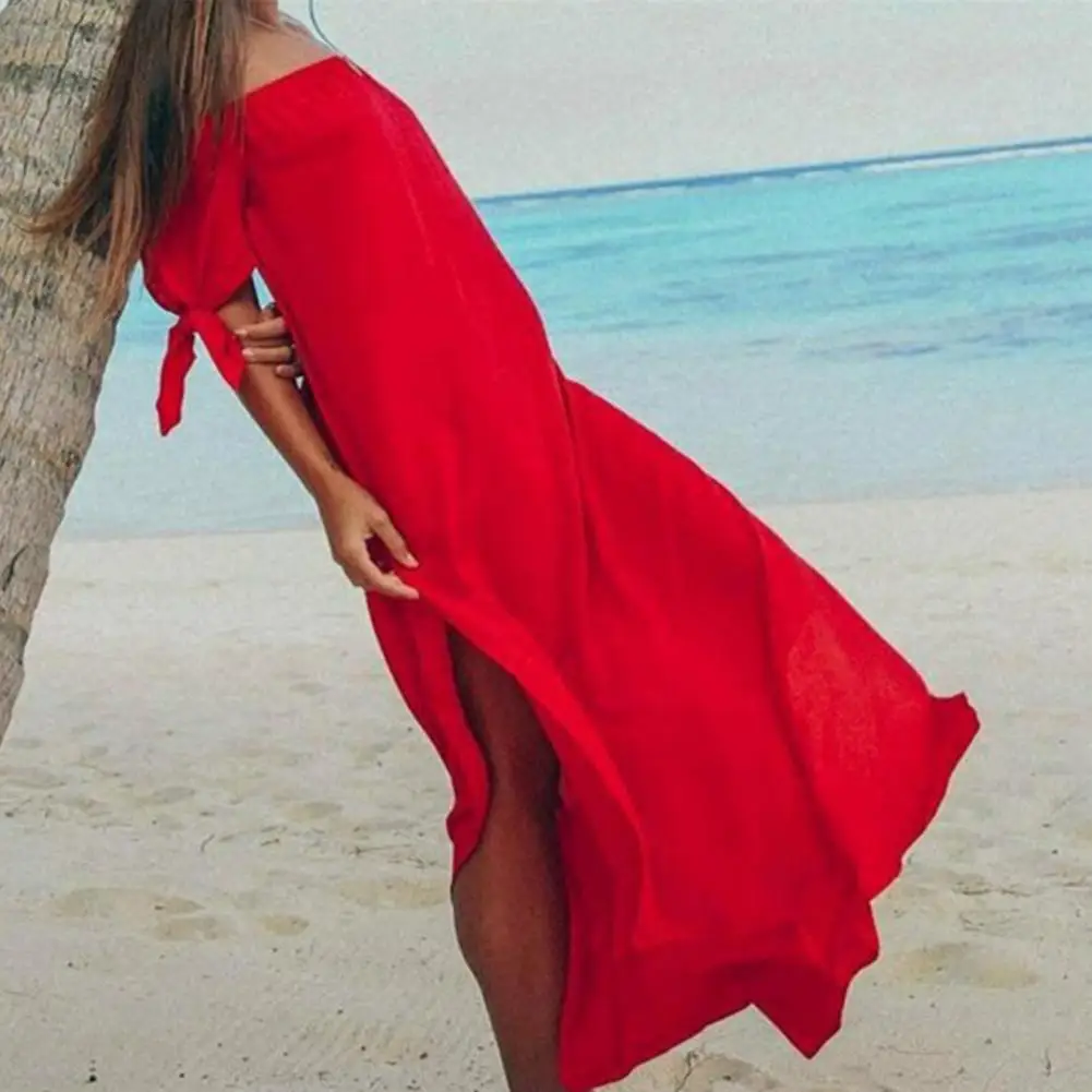 Chic Swimsuit Dress Mid Waist Comfortable Trendy Mid-calf Length Swimwear Dress  Cover-Up Dress Irregular