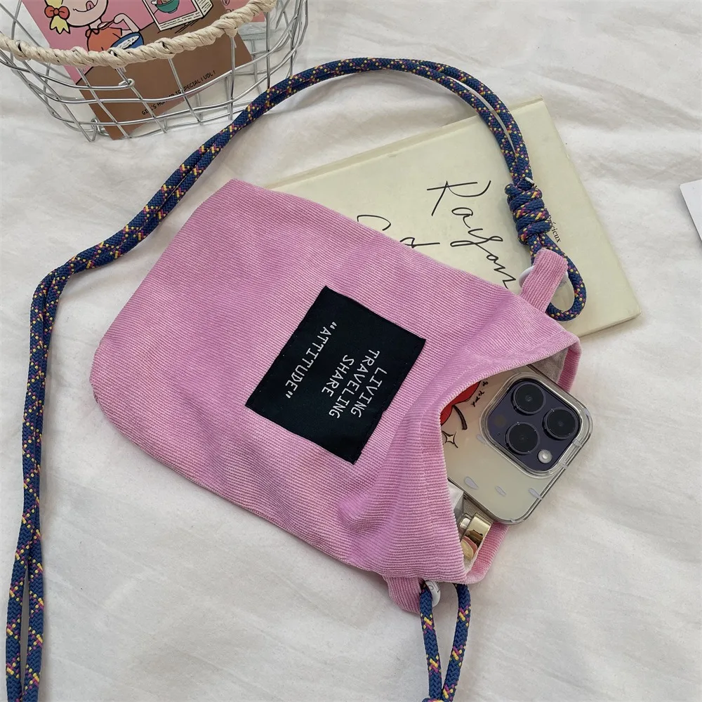 Bolso de pana a la moda para teléfono móvil, bandolera de gran capacidad de Color sólido, bolso de mensajero para mujeres y niñas