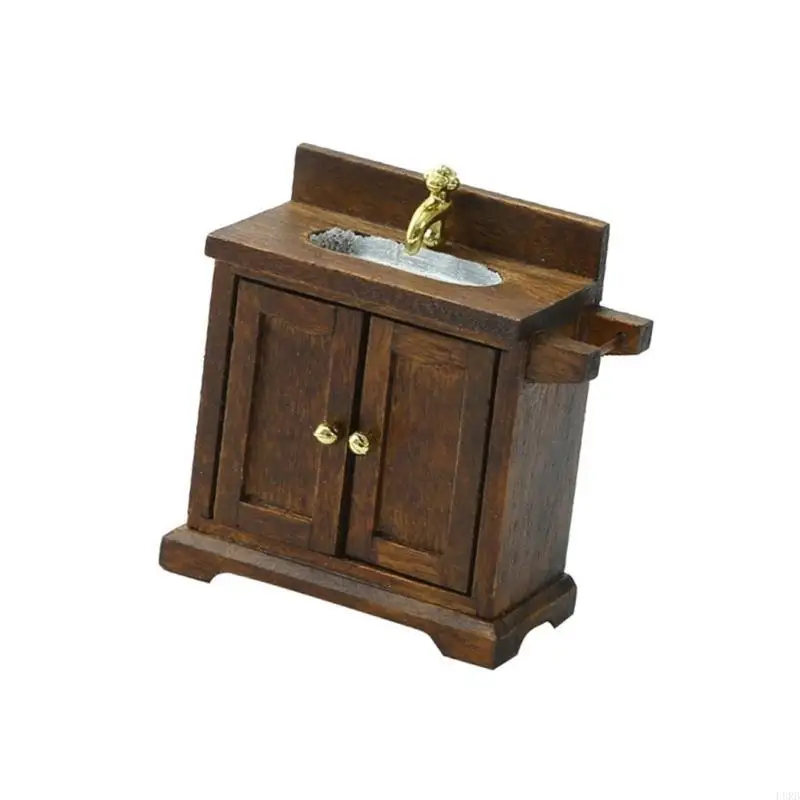 Pia banheiro miniatura pia banheiro e gabinete 1/16 para decoração casa realista l8rb