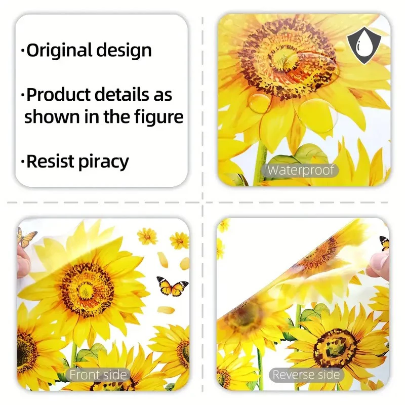 Sunflower Trash Can Stickers Floral Wheel Trash Can Stickers Self-Adhesive Waterproof PVC Decals For Walls Bathroom Home Decor