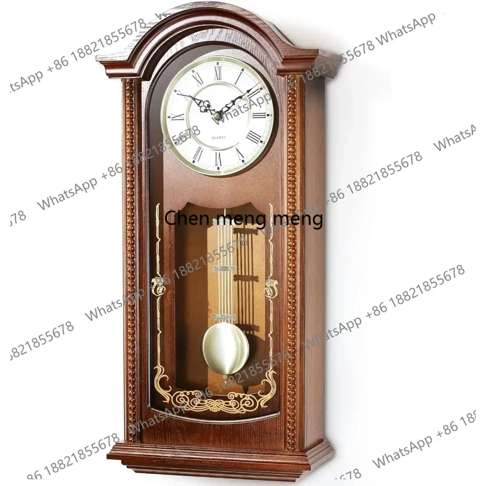 Grandfather Vintage Wall Clock with Pendulum and Chime, Hour/Quarter-Hour Chime, Elemwood Frame, Large Vintage Wall Cl
