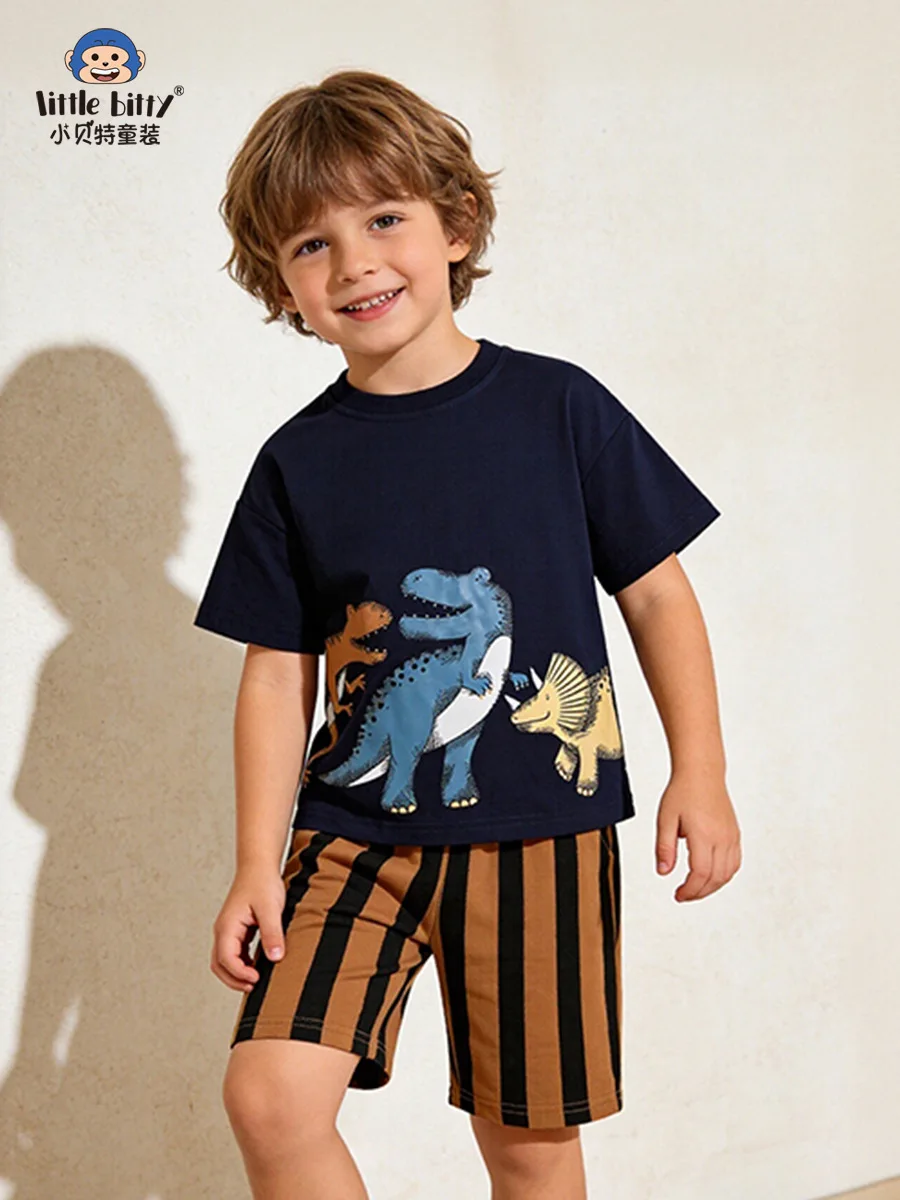 

Summer Two-Piece Set for Boys 3-8 Years Short-Sleeved Suit with Cartoon Animal Print round Neck Children's Top Baby T-shirt