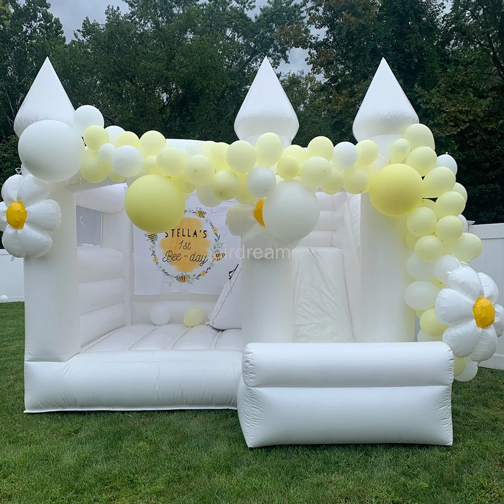 Commercial Half PVC Bounce House with slide For Wedding Inflatable White Bouncy Castle Air Bouncer Combo For Kids Adults Party