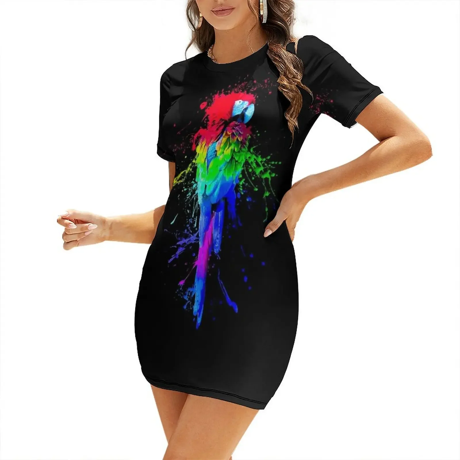 

Parrot Painted in Beautiful Colors Short-Sleeved Dress Bridesmaid dress woman summer dresses prom dress