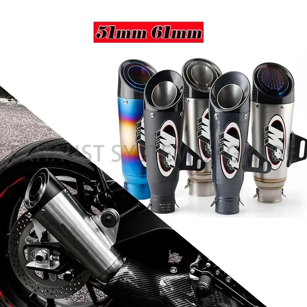 

.Universal 51MM 61mm Modified Motorcycle Carbon Fiber Exhaust Muffler YZF R6 R15 R3 MT07 Zx6r Z800 Z900 Mt09 Fz09 Ninja400 Z400