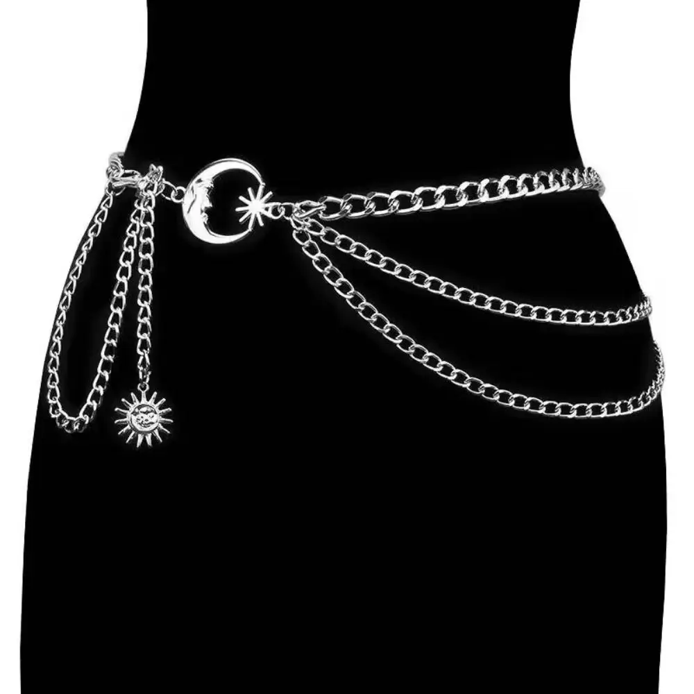 Gold Silver Punk Waist Chain Ladies Vintage Metal Sun Moon Star Waistbands Hip Hop Womans Chain Belt