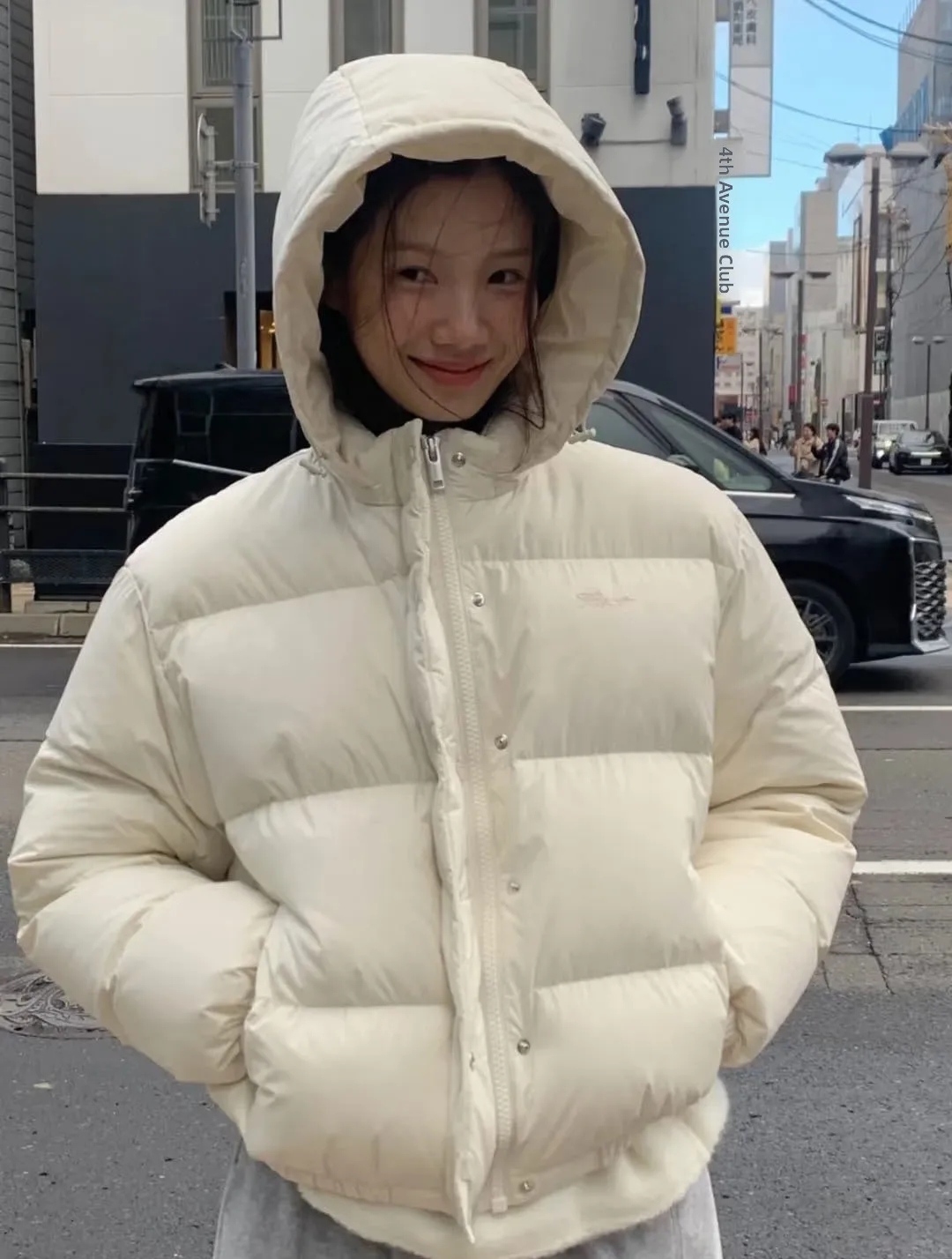 

Korean Style Detachable Goose down Jacket Women's Winter Coat with Hat Thick Long Sleeve Polyester Fiber Ladies Puffer