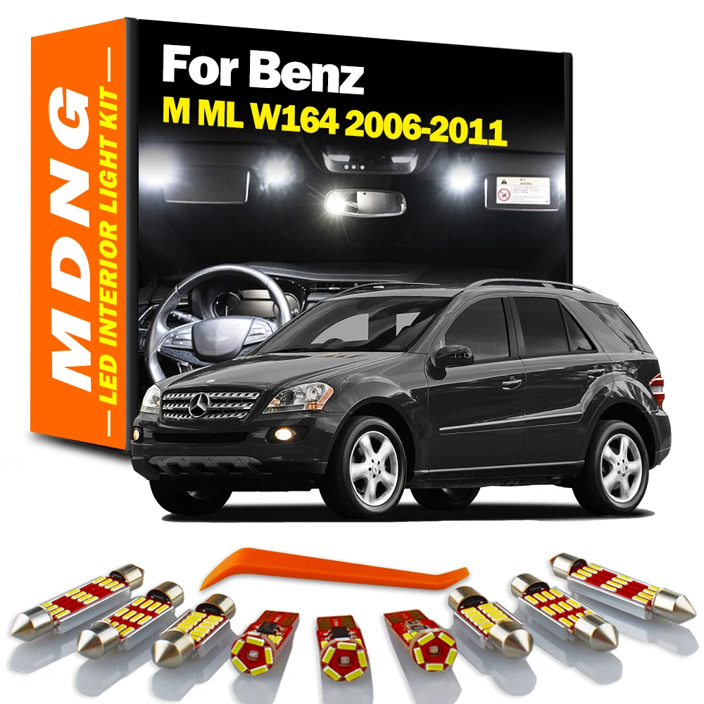 MDNG 19Pcs Zestaw oświetlenia LED do drzwi i bagażnika do Mercedes Benz M ML Class W164 ML350 ML450 ML500 2006-2011 Żarówka samochodowa