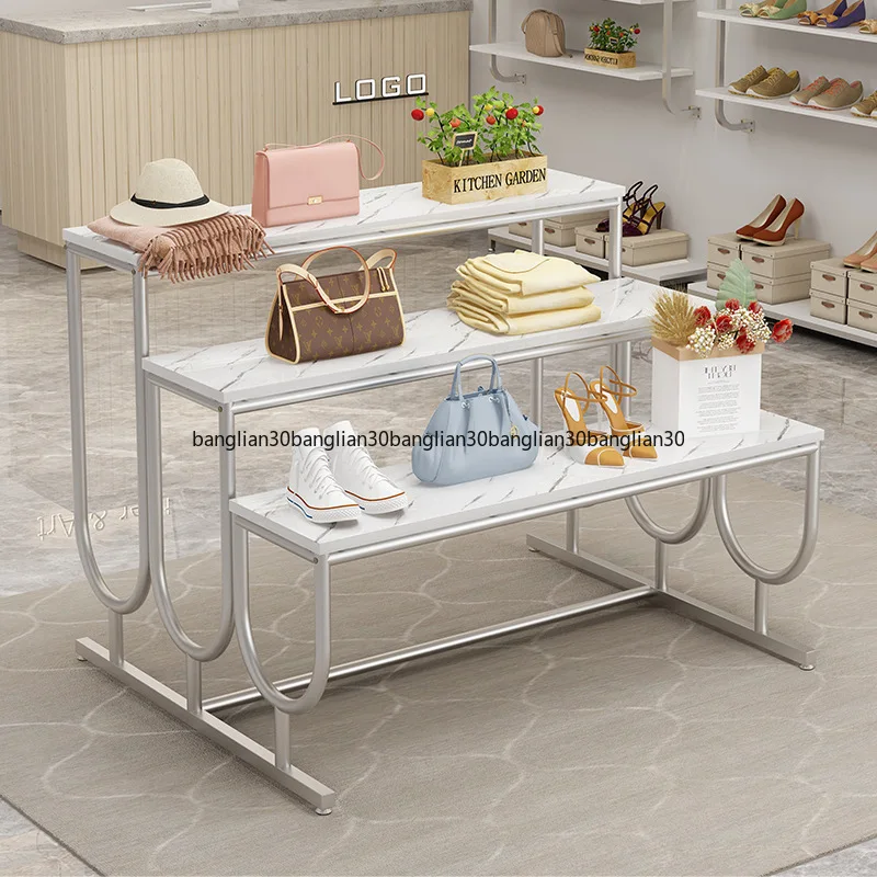 Clothing Store Gold Middle Display High and Low Bag  Shoe Rack Stepped Water Table Display Stand