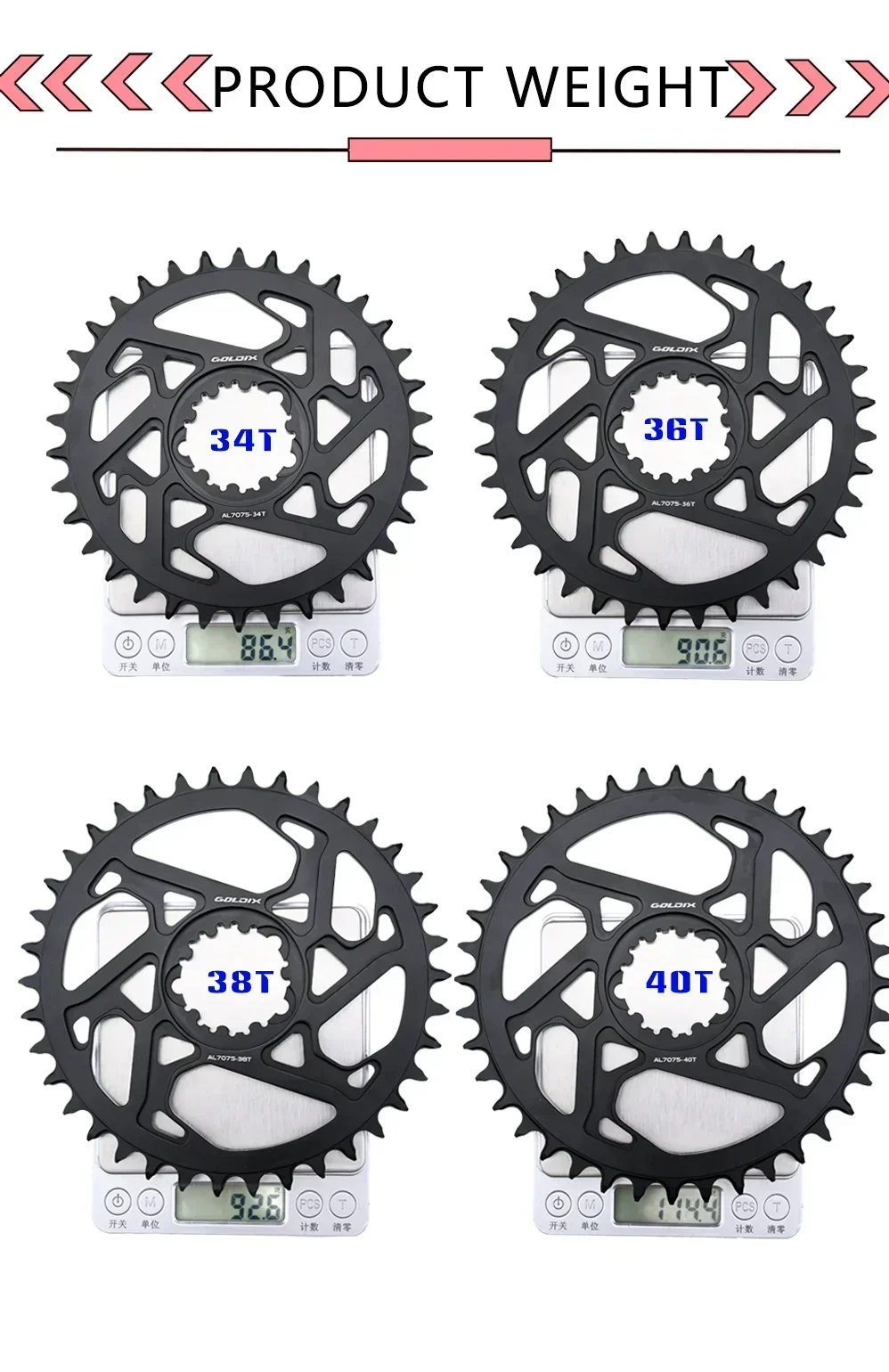 GOLDIX CNC Hohlkette mit schmalen und breiten Zähnen, 3-Bolzen-MTB-Kettenblatt, 3mm Offset, 34T 36T 38T 40T, Aluminium 7075, Fahrradzubehör – Detail 8