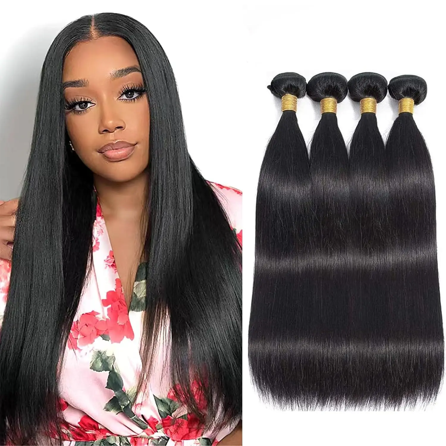 

36, 38, 40 дюймов, прямые бразильские прямые пучки человеческих волос, натуральный черный, 3/4 шт./лот, 100% пучки человеческих волос, волосы Remy