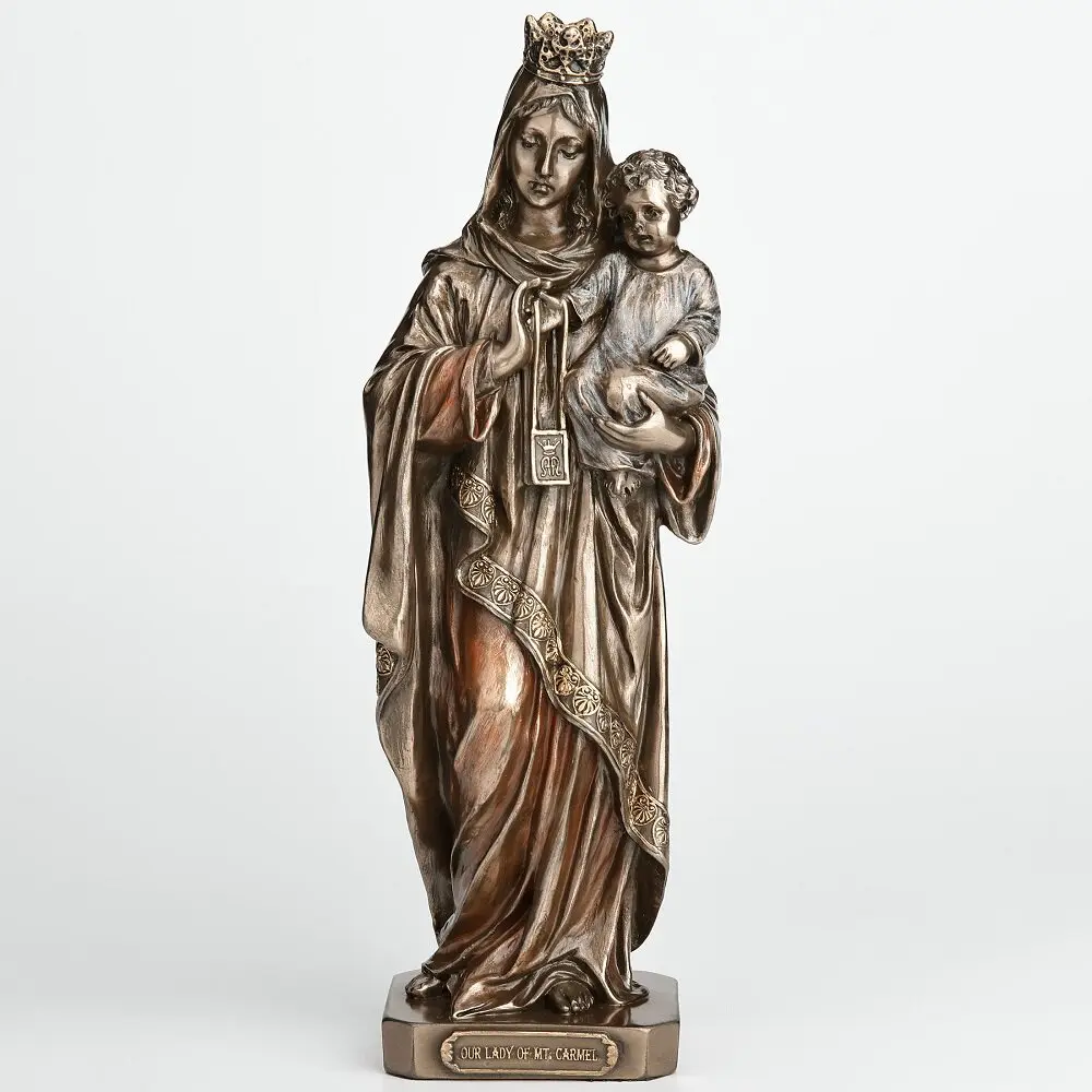 Our Lady of Mount Carmel Resin Statue Virgin Mary with Child Figurine Vintage Religious Decorative Ornament Home Tabletop Decor