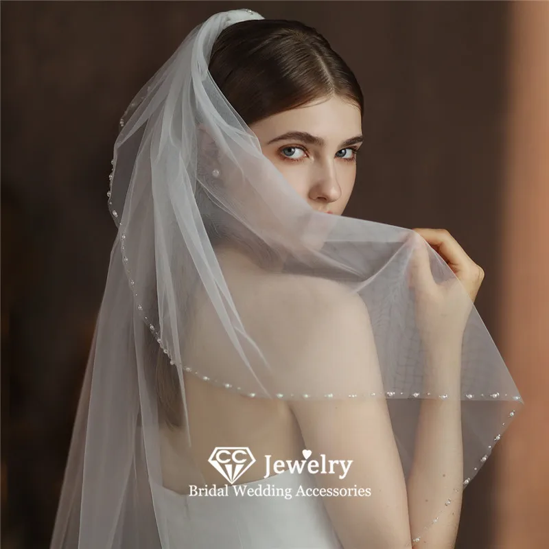 

CC Элегантная фата для женщин, свадебный аксессуар, свадебный головной убор, обручальные украшения для волос, однослойная вуаль с расческой V318