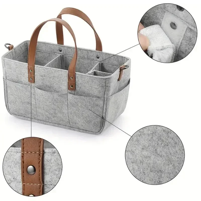 Baby Felt Storage Nursery Organizer Basket Infant Diaper Bag with Handle Caddy Changing Nappy Kids Storage Carrier Large Pocket