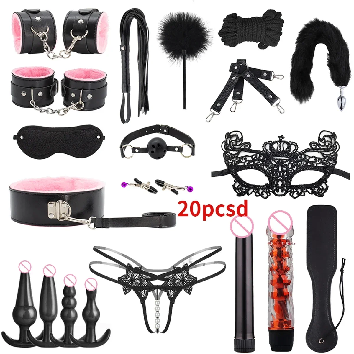 Sex Toys BDSM Bondage Set Erotic Bed Games Adults Handcuffs Ankle Whip Spanking Slave Collars Nipple Clamps Sex Game For Couples