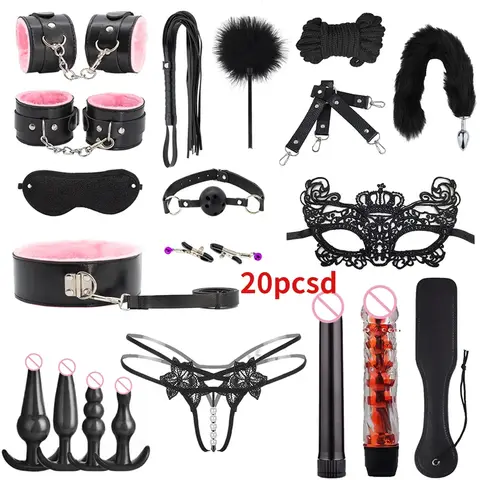 Sex Toys BDSM Bondage Set Erotic Bed Games Adults Handcuffs Ankle Whip Spanking Slave Collars Nipple Clamps Sex Game For Couples