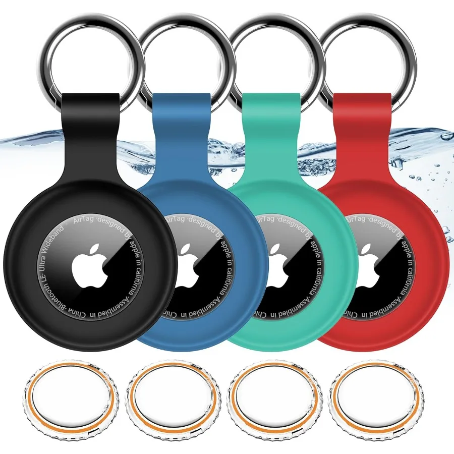 

4 упаковки для держателя Airtag IPX8, водонепроницаемый для Apple Air Tags с брелоком, противоударный чехол для GPS [защита от царапин] [ПК + силикон] для Ai