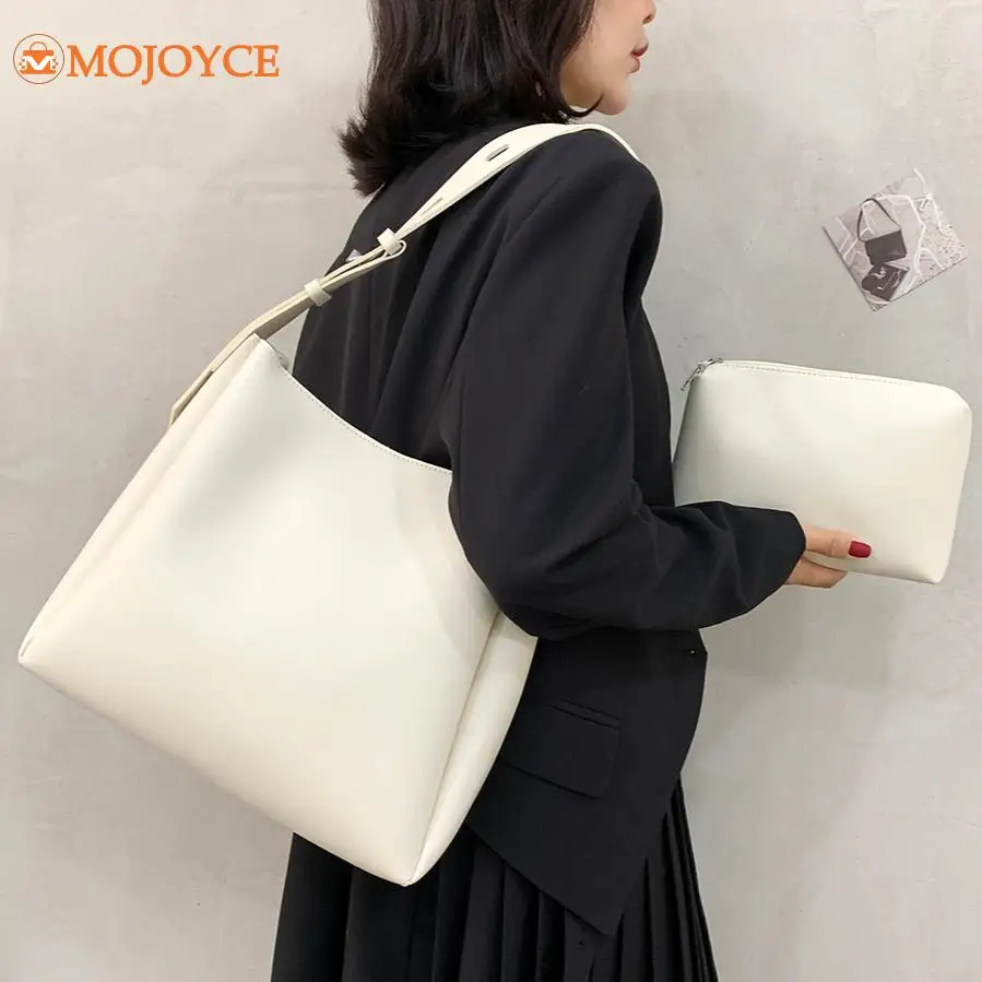 Ladies Large Vintage Tote Handbags High Capacity Commuting Armpit Bags Women's PU Leather Shoulder Bag Solid Color Underarm Bags